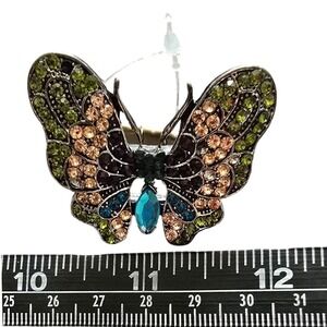 Butterfly Statement Ring Green Blue Peach Rhinestone Stretch Band RETRO stretch